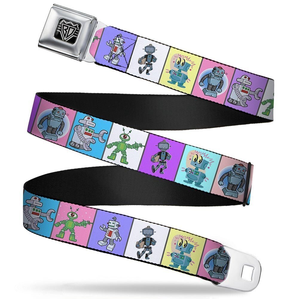 4244 Seatbelt Belt - Robots Pastel Blocks - 1.0" Wide - 20-36 Inches in